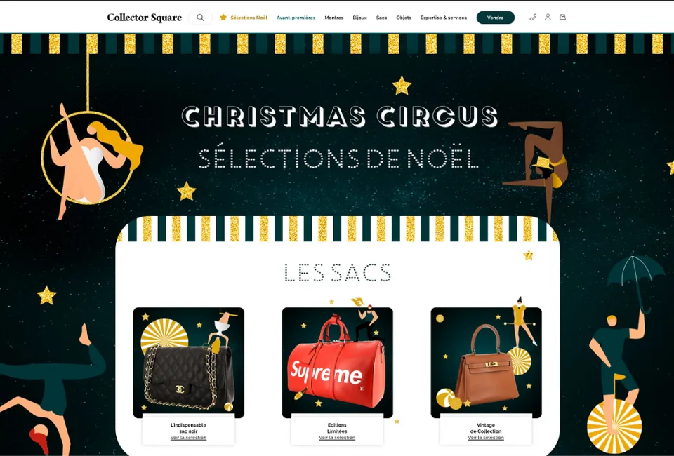 Page d'accueil du site Collector Square, sélections de Noël « Christmas Circus »