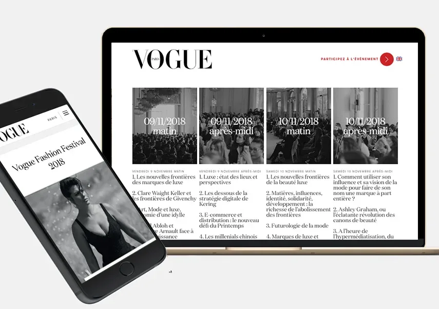 Site du Vogue Fashion Festival 2018 sur ordinateur et téléphone